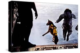 A U.S. Soldier And His Military Working Dog Jump Off the Ramp of a CH-47 Chinook-Stocktrek Images-Stretched Canvas