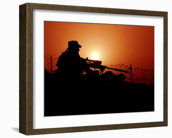 A U.S. Special Forces Soldier Armed with a Mk-12 Sniper Rifle at Sunset-Stocktrek Images-Framed Photographic Print