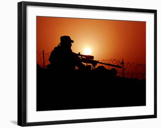A U.S. Special Forces Soldier Armed with a Mk-12 Sniper Rifle at Sunset-Stocktrek Images-Framed Photographic Print