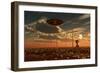 A Ufo and Alien on a Desert Wind Farm-Stocktrek Images-Framed Art Print