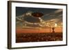 A Ufo and Alien on a Desert Wind Farm-Stocktrek Images-Framed Art Print