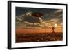 A Ufo and Alien on a Desert Wind Farm-Stocktrek Images-Framed Art Print