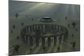 A Ufo and its Alien Crew Visiting Stonehenge-Stocktrek Images-Mounted Art Print