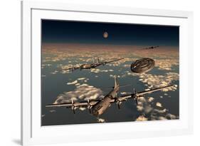 A Ufo Buzzing a Group of B-29 Superfortress Aircraft-null-Framed Art Print