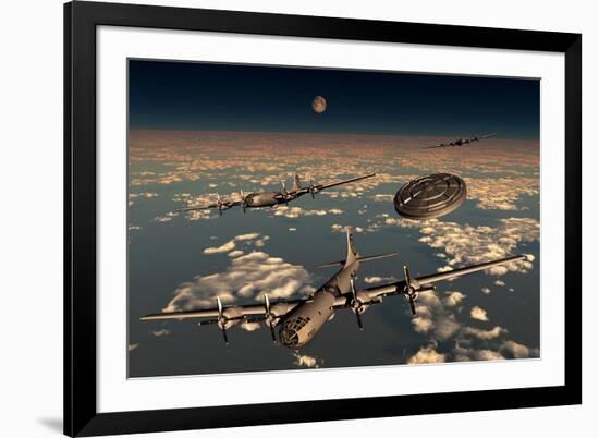 A Ufo Buzzing a Group of B-29 Superfortress Aircraft-null-Framed Art Print