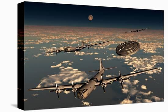 A Ufo Buzzing a Group of B-29 Superfortress Aircraft-null-Stretched Canvas