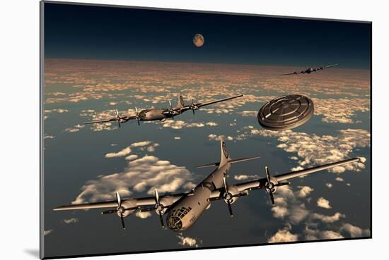 A Ufo Buzzing a Group of B-29 Superfortress Aircraft-null-Mounted Premium Giclee Print