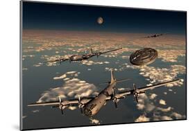 A Ufo Buzzing a Group of B-29 Superfortress Aircraft-null-Mounted Premium Giclee Print