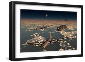 A Ufo Buzzing a Group of B-29 Superfortress Aircraft-null-Framed Art Print