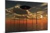 A Ufo Flying Above an Ocean Wind Farm at Sunset-Stocktrek Images-Mounted Art Print