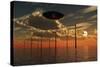 A Ufo Flying Above an Ocean Wind Farm at Sunset-Stocktrek Images-Stretched Canvas