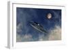 A Ufo Flying Amongst the Clouds in the Sky-Stocktrek Images-Framed Art Print