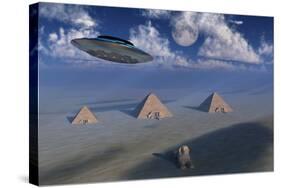 A Ufo Flying over the Giza Plateau in Egypt-Stocktrek Images-Stretched Canvas