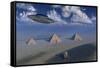 A Ufo Flying over the Giza Plateau in Egypt-Stocktrek Images-Framed Stretched Canvas
