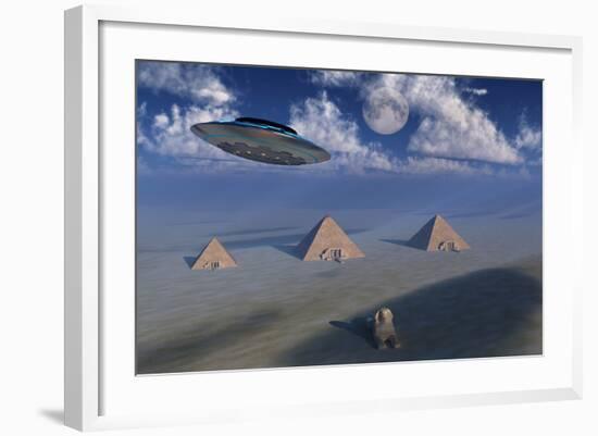 A Ufo Flying over the Giza Plateau in Egypt-Stocktrek Images-Framed Art Print