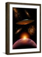 A Ufo on its Journey Through the Vastness of Our Galaxy-null-Framed Art Print