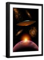 A Ufo on its Journey Through the Vastness of Our Galaxy-null-Framed Art Print