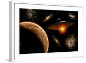 A Ufo on its Journey Through the Vastness of Our Galaxy-null-Framed Art Print