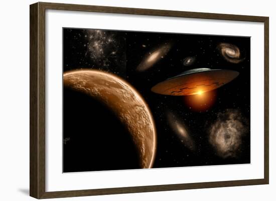 A Ufo on its Journey Through the Vastness of Our Galaxy-null-Framed Art Print