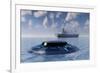 A Ufo Surfacing from Underwater and Following a Modern Day Freighter-null-Framed Art Print