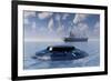 A Ufo Surfacing from Underwater and Following a Modern Day Freighter-null-Framed Art Print