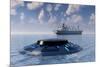 A Ufo Surfacing from Underwater and Following a Modern Day Freighter-null-Mounted Art Print