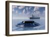 A Ufo Surfacing from Underwater and Following a Modern Day Freighter-null-Framed Art Print