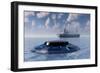 A Ufo Surfacing from Underwater and Following a Modern Day Freighter-null-Framed Premium Giclee Print