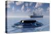 A Ufo Surfacing from Underwater and Following a Modern Day Freighter-null-Stretched Canvas