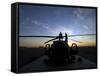A UH-60 Black Hawk Helicopter on the Flight Line at Sunset-null-Framed Stretched Canvas