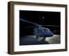 A UH-60 Black Hawk Helicopter Parked on the Flight Line under a Full Moon-null-Framed Photographic Print