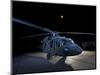 A UH-60 Black Hawk Helicopter Parked on the Flight Line under a Full Moon-null-Mounted Photographic Print