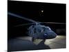 A UH-60 Black Hawk Helicopter Parked on the Flight Line under a Full Moon-null-Mounted Photographic Print