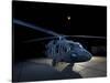 A UH-60 Black Hawk Helicopter Parked on the Flight Line under a Full Moon-null-Stretched Canvas