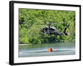 A UH-60 Blackhawk Helicopter Fills a Suspended Water Bucket in Marquette Lake, Pennsylvania-Stocktrek Images-Framed Photographic Print