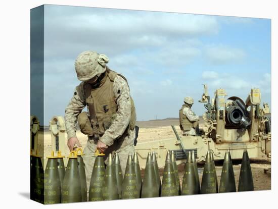 A US Marine Prepares Howitzer Rounds to be Fired Near Baghdadi, Iraq, January 6, 2007-Stocktrek Images-Stretched Canvas