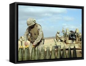 A US Marine Prepares Howitzer Rounds to be Fired Near Baghdadi, Iraq, January 6, 2007-Stocktrek Images-Framed Stretched Canvas