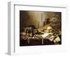 A Vanitas Still Life of Musical Instruments and Manuscripts, an Overturned Gilt Covered Goblet, a…-Pieter Claesz-Framed Giclee Print