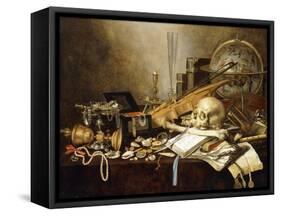 A Vanitas Still Life of Musical Instruments and Manuscripts, an Overturned Gilt Covered Goblet, a…-Pieter Claesz-Framed Stretched Canvas