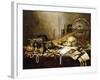 A Vanitas Still Life of Musical Instruments and Manuscripts, an Overturned Gilt Covered Goblet, a?-Pieter Claesz-Framed Giclee Print