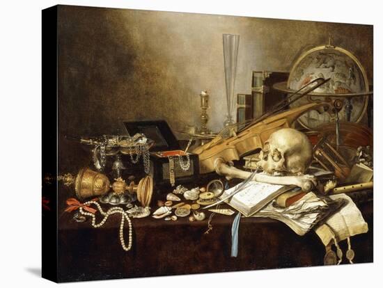 A Vanitas Still Life of Musical Instruments and Manuscripts, an Overturned Gilt Covered Goblet, a?-Pieter Claesz-Stretched Canvas