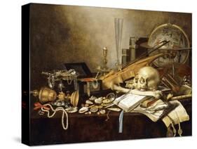 A Vanitas Still Life of Musical Instruments and Manuscripts, an Overturned Gilt Covered Goblet, a?-Pieter Claesz-Stretched Canvas