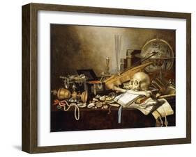 A Vanitas Still Life of Musical Instruments and Manuscripts, an Overturned Gilt Covered Goblet, a?-Pieter Claesz-Framed Giclee Print