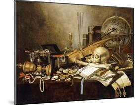 A Vanitas Still Life of Musical Instruments and Manuscripts, an Overturned Gilt Covered Goblet, a?-Pieter Claesz-Mounted Giclee Print