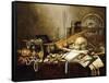 A Vanitas Still Life of Musical Instruments and Manuscripts-Pieter Claesz-Framed Stretched Canvas