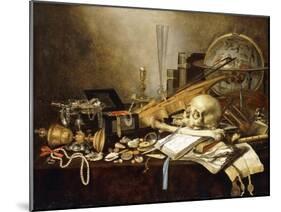 A Vanitas Still Life of Musical Instruments and Manuscripts-Pieter Claesz-Mounted Giclee Print