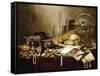 A Vanitas Still Life of Musical Instruments and Manuscripts-Pieter Claesz-Framed Stretched Canvas