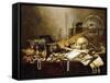 A Vanitas Still Life of Musical Instruments and Manuscripts-Pieter Claesz-Framed Stretched Canvas