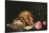 A Vanitas Still Life with a Skull a Book and Roses-Jan Davidsz de Heem-Stretched Canvas