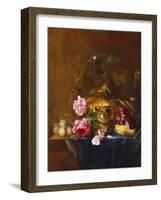 A Vanitas Still-Life with a Skull, a Conical Roemer,  a Dead Finch, Wheat, Grapes, Wild Roses and…-Nicolaes van Veerendael-Framed Giclee Print